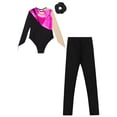 thumbnail image 4 of TTAO Kids Girls Rhinestone Gymnastic Ballet Leotard Dance Unitard Biketard and Leggings Pants Hair Band Set B Hot Pink 6, 4 of 5
