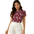 thumbnail image 1 of INSPIRE CHIC Women's Ruffle Neck Short Sleeve Keyhole Back Chiffon Floral Blouses, 1 of 6