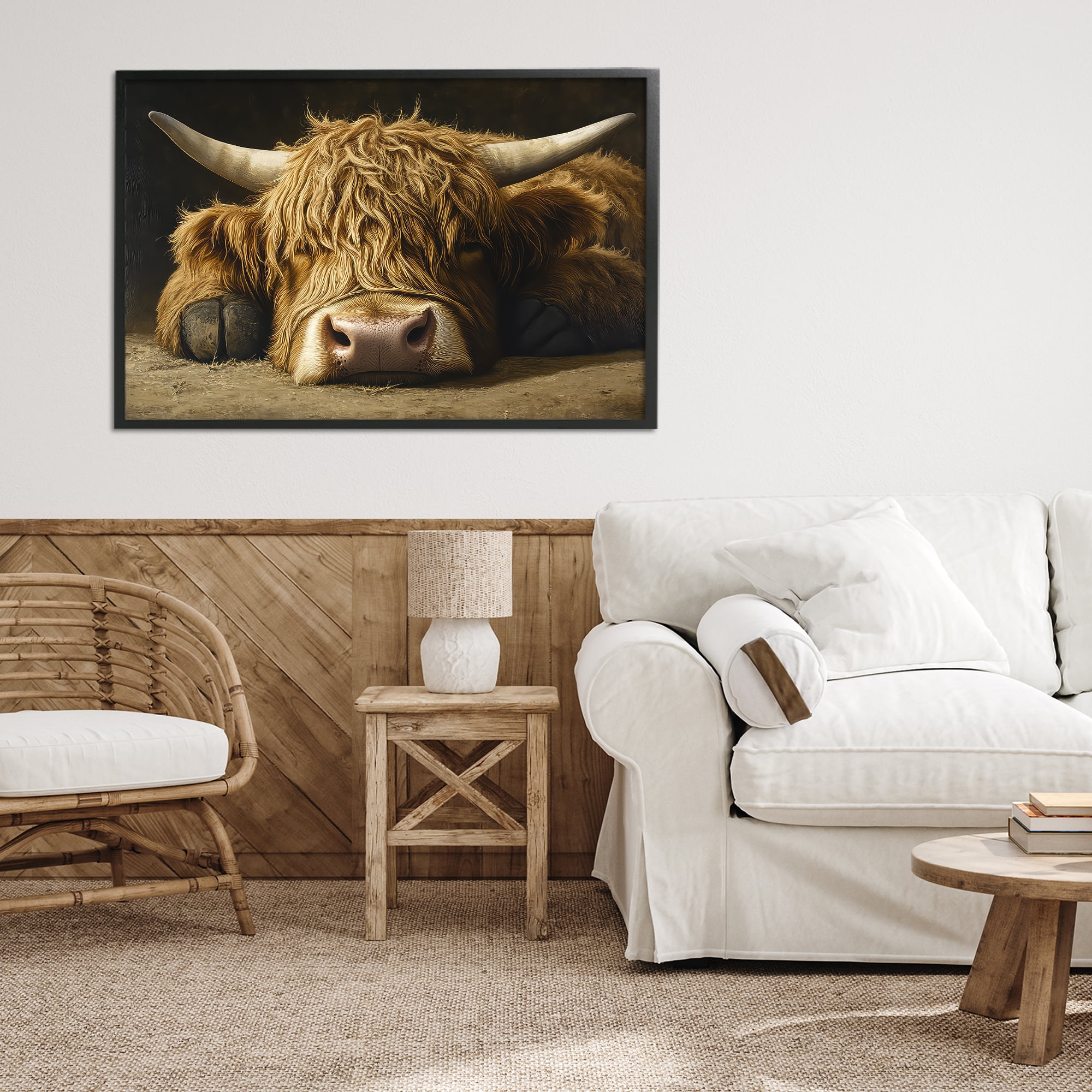 Stupell Industries Sleeping Highland Cow & Hoof Black Framed Giclee Art, design by The Wands Want