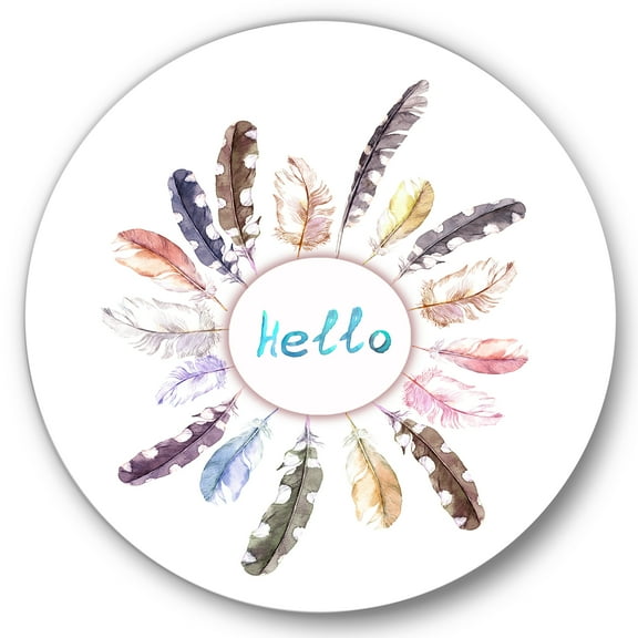 Designart 'Ancient Round Wreath With Birds Feathers' Bohemian & Eclectic Circle Metal Wall Art 36x36 - Disc of 36