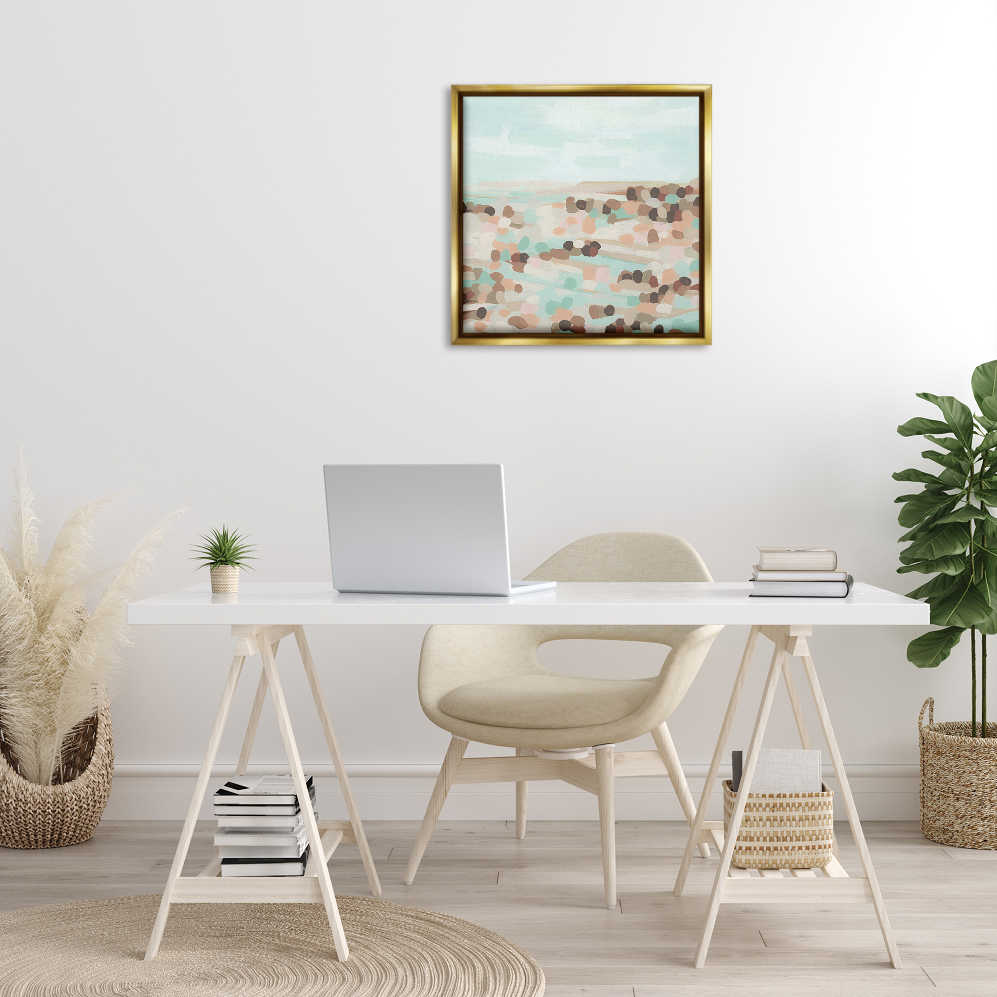Stupell Industries Desert Landscape Impression Landscape Painting Gold Floater Framed Canvas Art Print Wall Art, 25 x 25