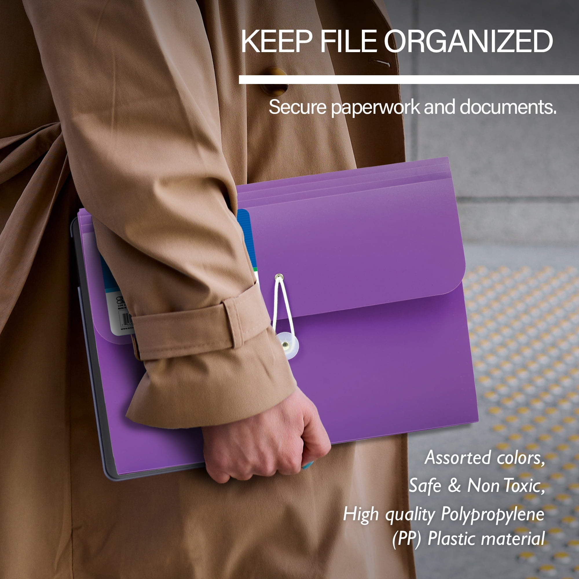 BAZIC Expanding File Folder 7 Pockets A-Z Monthly Tab, Document Envelopes 12-Pack