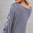 thumbnail image 3 of Blusa de mujer con estampado de empalme, manga larga, cuello en V, ajuste holgado, jersey informal para mujer, Top para trabajo, citas, viajes, 3 of 6
