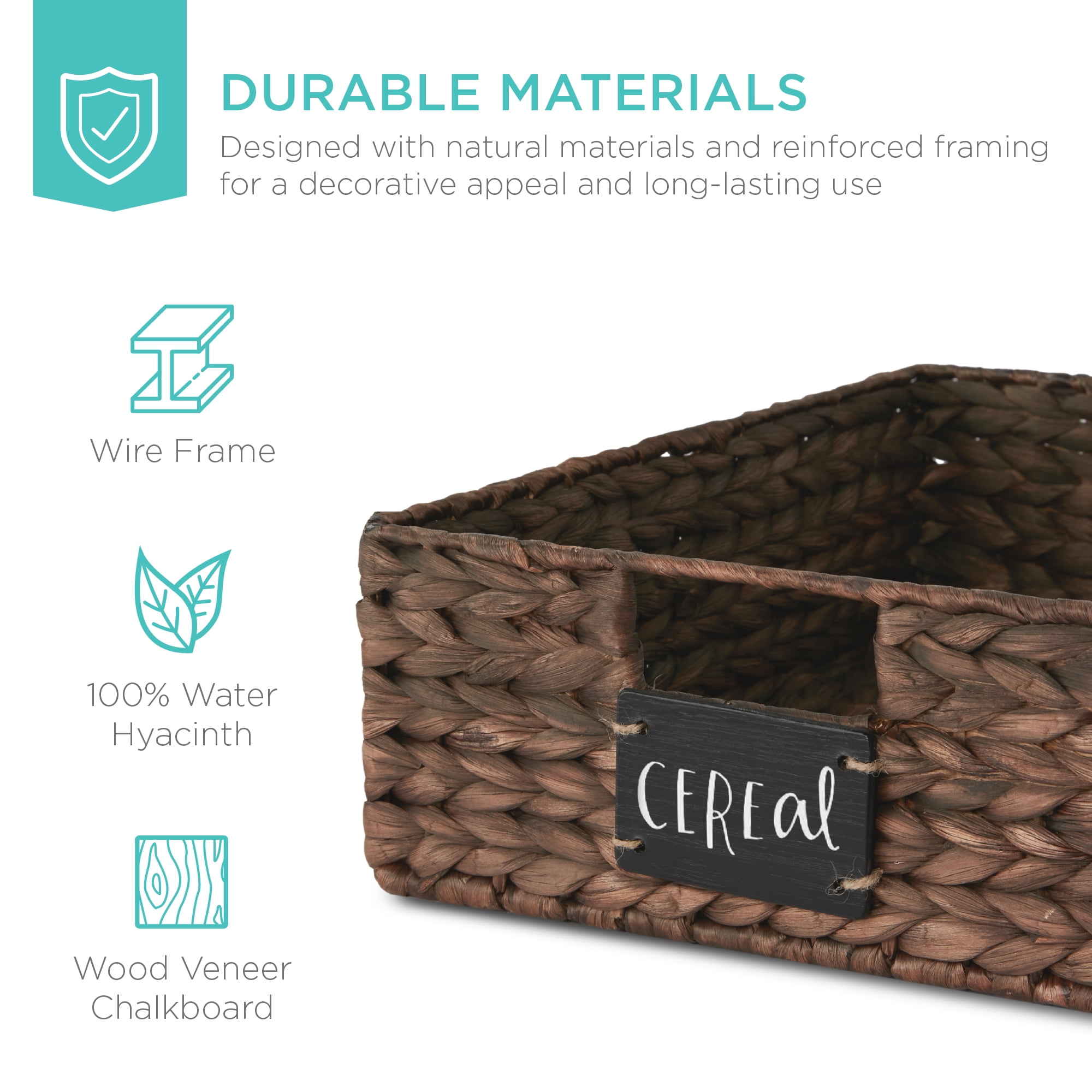 Best Choice Products Set of 4 16x12in Woven Water Hyacinth Pantry Baskets w/ Chalkboard Label, Chalk Marker - Brown