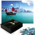 thumbnail image 2 of Ambesonne East Jigsaw Puzzle Durable Cardboard, Hong Kong Harbour Boat, 1000 pcs, Blue Aqua Red, 2 of 5