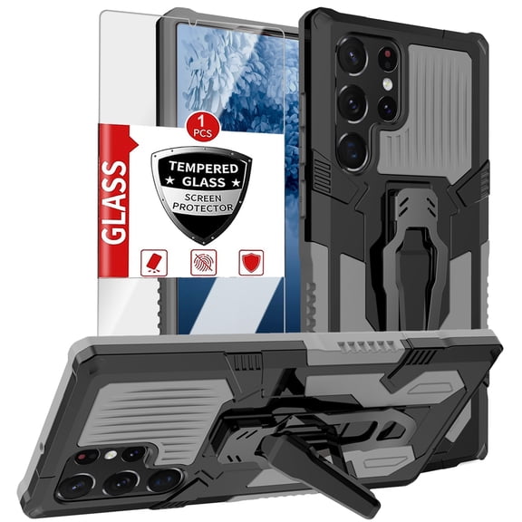 For Samsung Galaxy A05 Rugged Case with Screen Protector & Belt Clip,Decase Dual Layer [TPU  PC] Hybrid Protective Case [Outdoor Sports] Full Body Shockproof Hard Back Cover,Gray