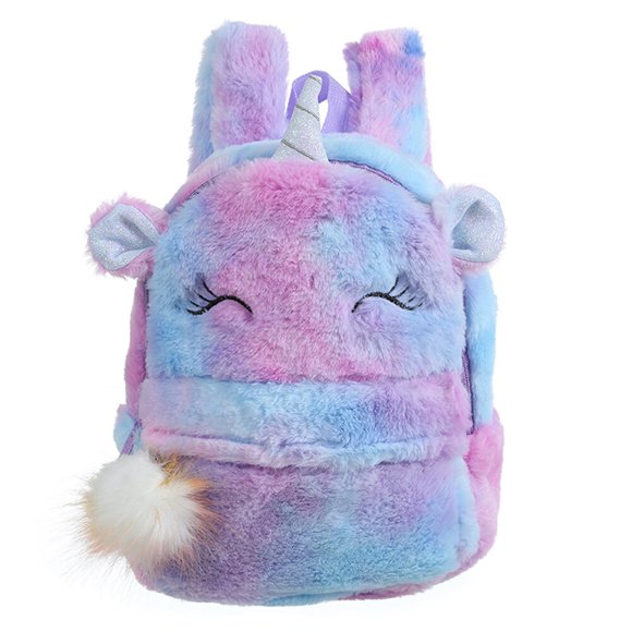 Violet Color Plush Kids Backpack Unicorn Shape Schoolbag Fashion Cartoon Backpack for Girls School