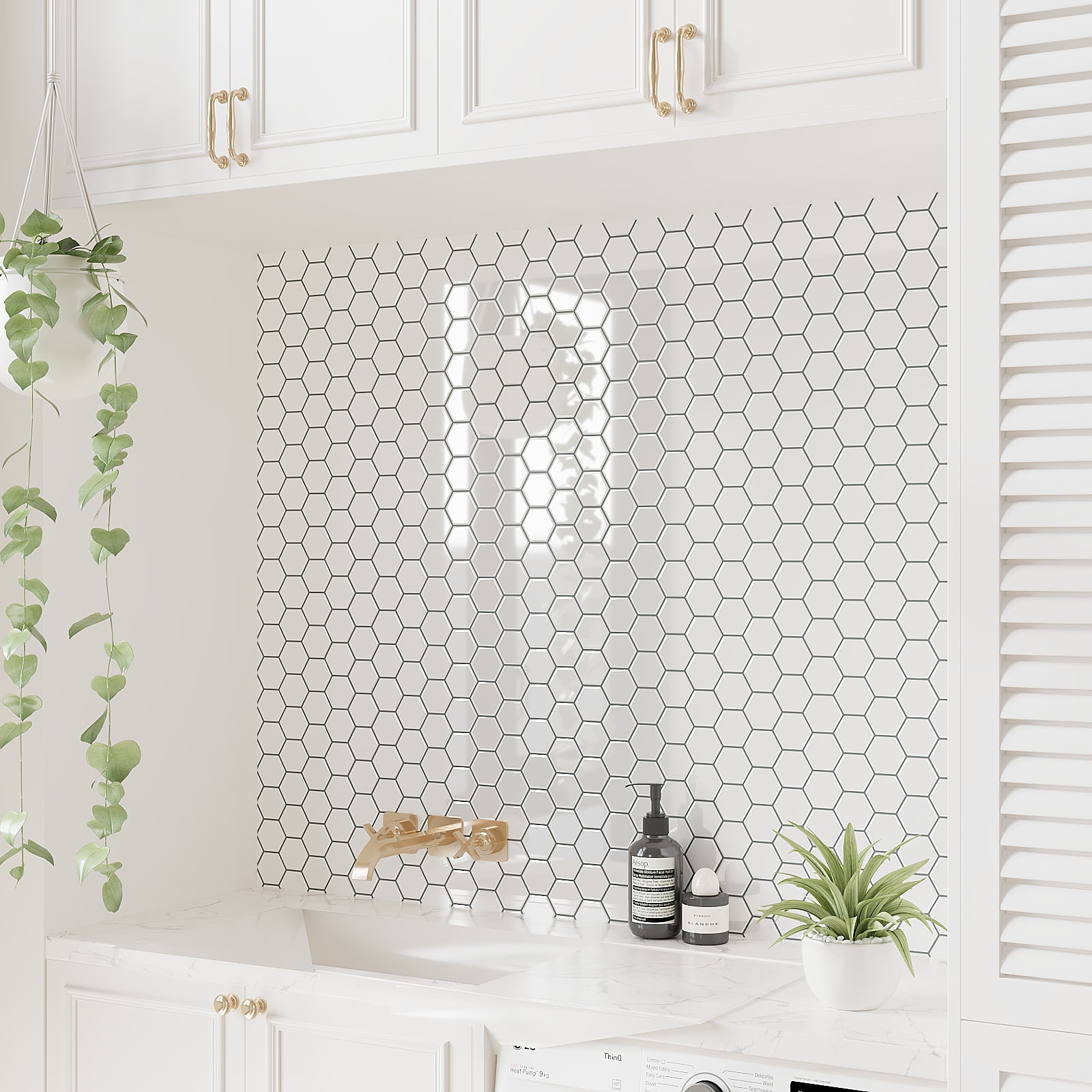 VEELIKE White Hexagon Peel and Stick Backsplash Tiles for Kitchen Waterproof 6 Sheets 12''x12''