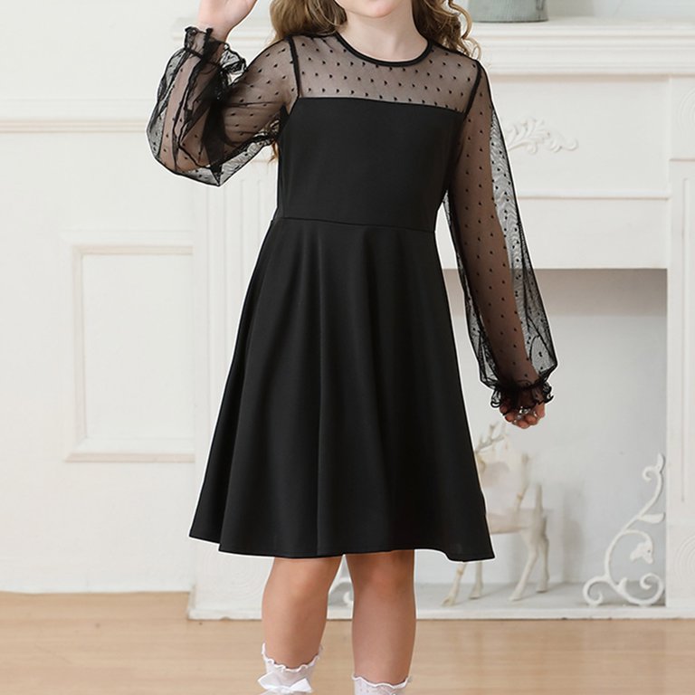 knee length dresses for ladies Black Mesh Polka Dot Short Dress