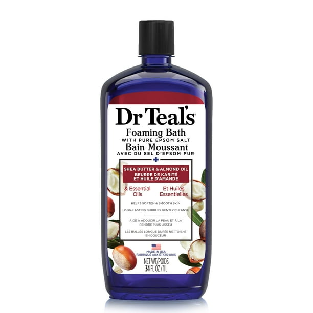 Baño espumoso Dr. Teal's con sal pura de Epsom, manteca de karité y almendras