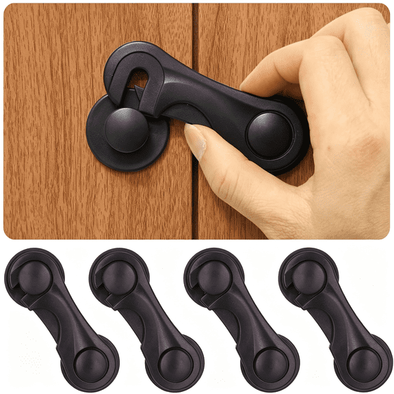 LQSEO Cabinet Locks for Babies and Child Safety,4 Pack Childproof Latches with Adhesive for Drawer Cupboards Closet and Pantry Door,Baby Proofing Fridge Lock for Protecting Kids Toddlers