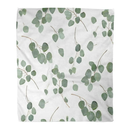 Silver Lighted Branches SIDONKU Throw Blanket Warm Cozy Print Flannel Eucalyptus Silver Dollar Tree Foliage Natural Branches with Green Leaves Comfortable Soft for Bed Sofa and Couch 50x60 Inches ()