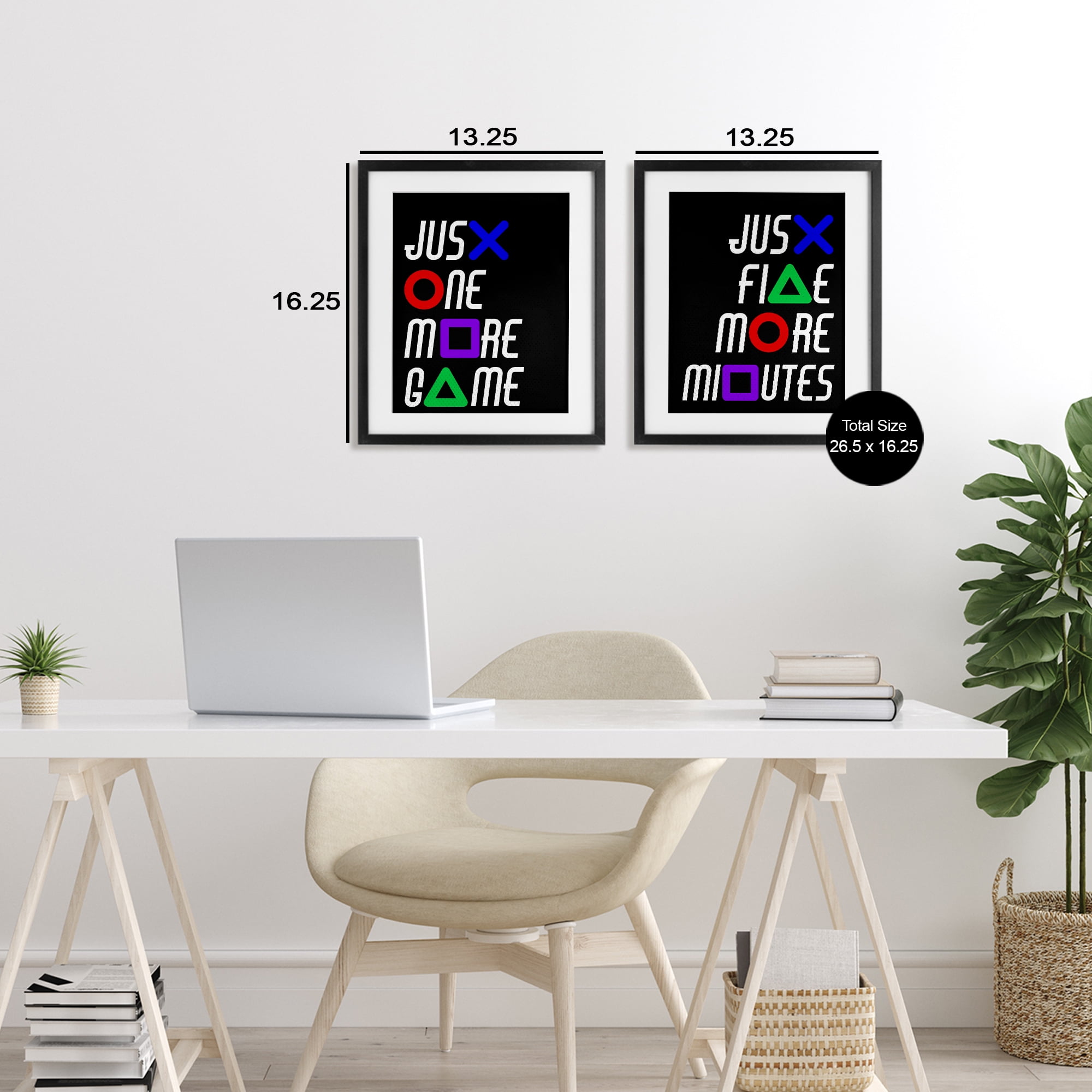 Gamer Button Symbols Phrases 2 Piece Black Framed Print Under Glass Set, design by Kim Allen