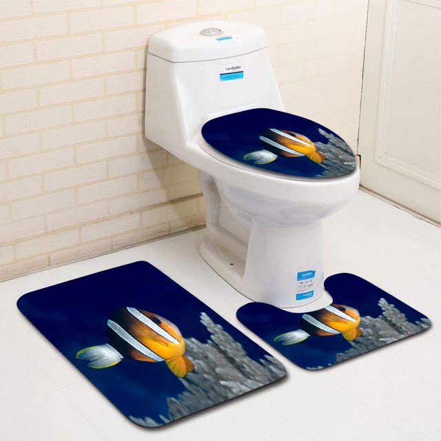 ABPHQTO cola de pez payaso Amphiprion clarkii Juego de alfombras de baño de 3 piezas Alfombra de baño Alfombra de contorno y tapa de inodoro ABPHQTO Cont-CHAPPLE-20982
