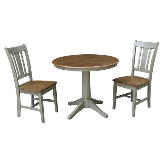 36" Round Solid Wood Extension Dining Table With 2 San Remo Chairs in Distressed Hickory/Stone by International Concepts