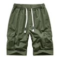 thumbnail image 2 of Men's Cotton Elastic Waist Cargo Shorts, Casual Loose-Fit Knee-Length Outdoor Shorts with Multi-Pocket for Hiking & Daily Wear ,Army Green L, 2 of 4
