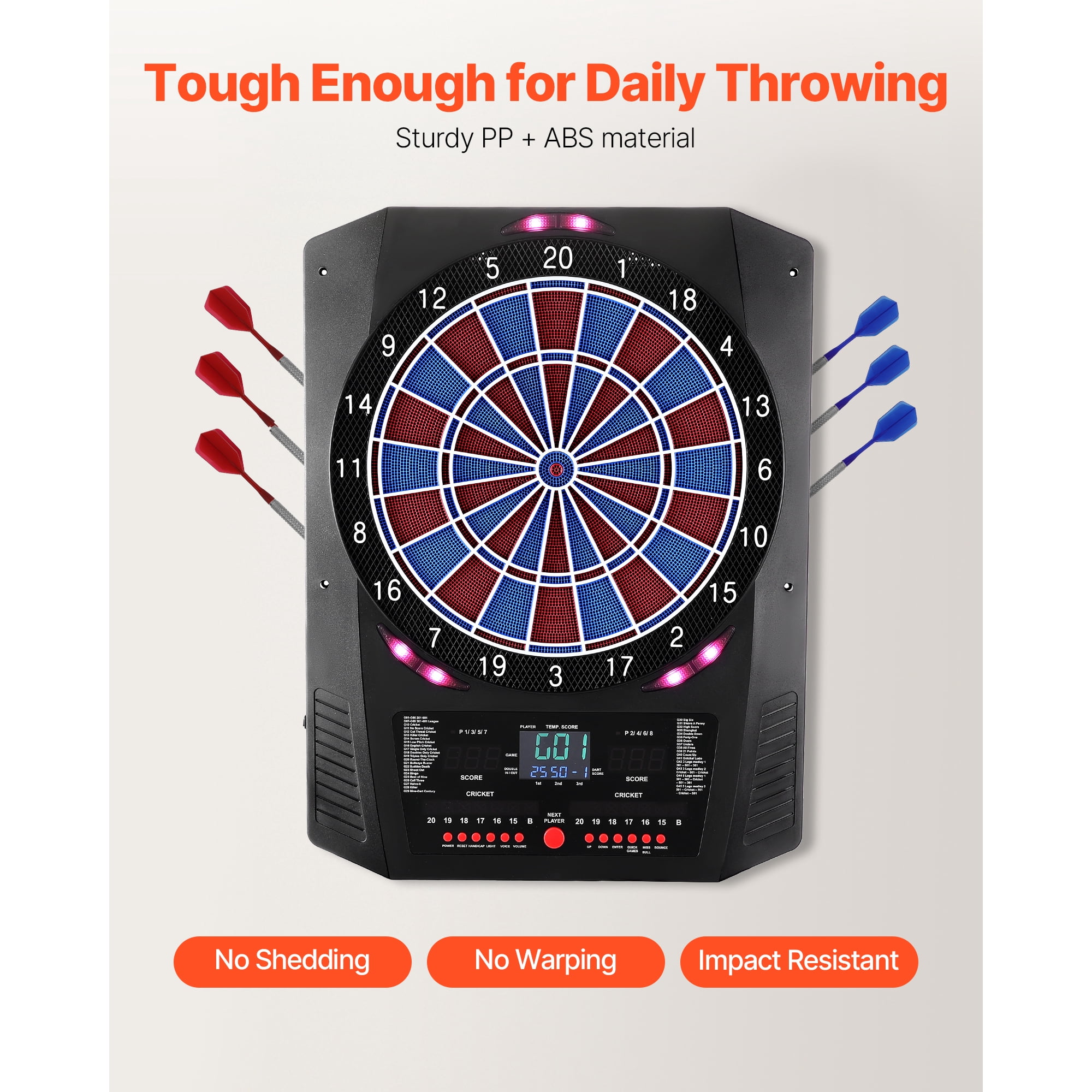 KFFKFF Electronic Dart Board with 13.5" Target, 45 Games & 474 Variations for Up to 8 Players, Includes 6 Dart Shafts, Flights, and 50 Soft Tips, LED Cricket Scoring Display for Home, Party, or Bar