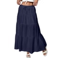 thumbnail image 2 of Maxi Skirts for Women Ruffle Pleated Tiered Smock High Waisted Drawstring Flowy Skirt Navy XL, 2 of 6