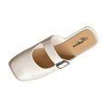 thumbnail image 2 of Miluxas Women's Mule Shoes PU Leather Square Toe Low Heel and Backless Loafers Slippers for Comfortable Work Mule Sandals White-A 6.5(38), 2 of 6