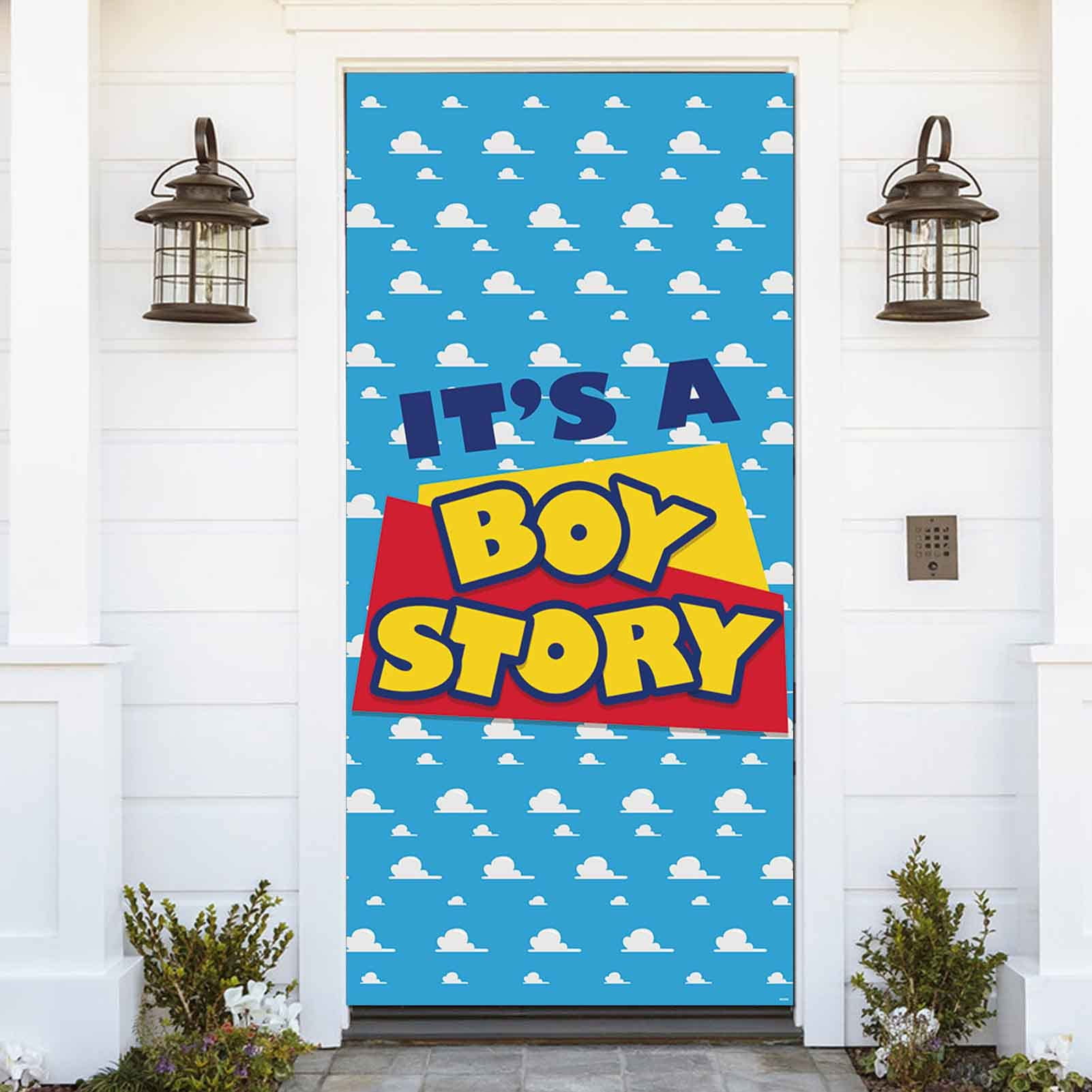 ZDX It's a Boy Story Door Banner  Blue Sky White Clouds Kids  Baby Shower Decor Background Banner 