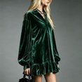 thumbnail image 2 of Morttic Women's Elegant Solid Color Short Dress – Collared Long Puff Sleeve Loose Ruffle Hem Spring Fall Going Out Dress Dark Green，XL, 2 of 4