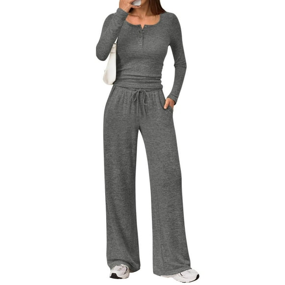 sageysalite Ensembles 2 Pcs pour Femmes Décontractés à Manches Longues Légers à Col Ras du Cou Chandail à Enfiler Vêtements de Détente Tenues de Détente d'Automne Survêtements avec Poches