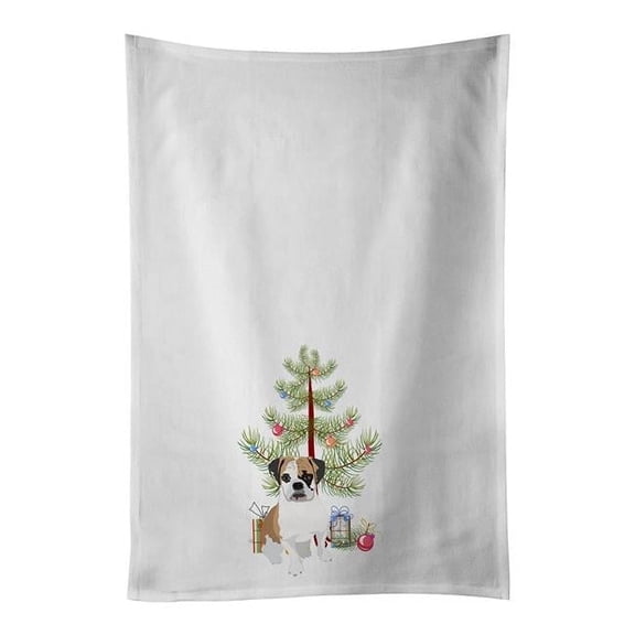 Carolines Treasures WDK3044WTKT 28 x 19 in. Unisex English Bulldog Tricolor No.2 Christmas White Dish Towels Kitchen Towel - Set of 2