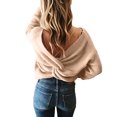 thumbnail image 3 of Womens Twist Front V‑Neck Off‑Shoulder Cropped Pullover Sweater Long Sleeve Casual Fall Tops, 3 of 4
