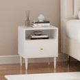 thumbnail image 3 of Modern Nightstand with Drawer and Open Shelf,Bedside Table with Solid Wood Legs,Small End Table for Bedroom,Living Room,White, 3 of 8