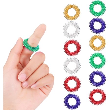12 Pieces Spiky Sensory Finger Rings, Spiky Finger Ring/ Acupressure Ring Set for Teens, Adults, Silent Stress Reducer and Massager (12 Pieces)