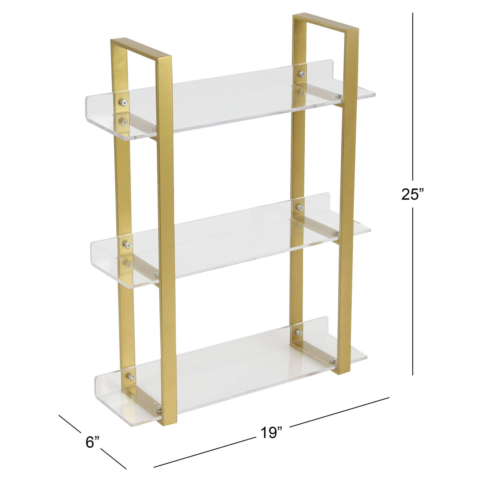 Decmode Contemporary 25 X 19 Inch Iron and Acrylic 3-Tiered Shelf, Clear