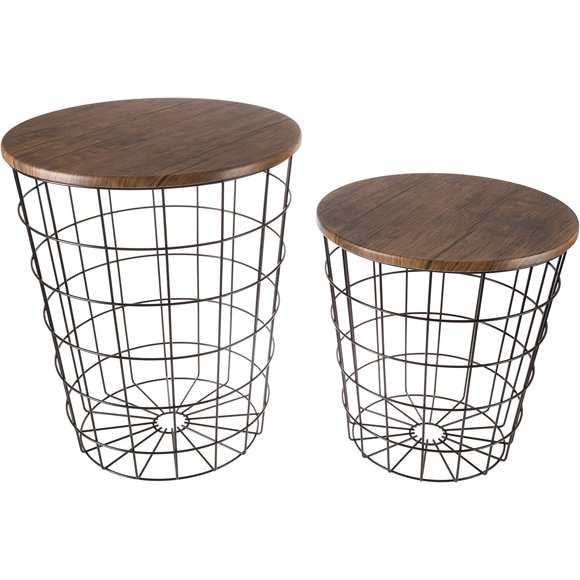 Wire Basket Table Wood Top