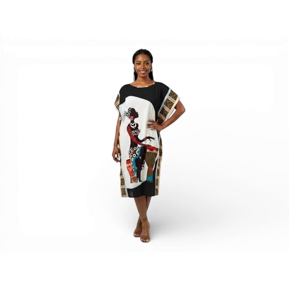Chemin de Moda Robe Caftan Midi à Imprimé Graphique pour Femme, Coupe Ample