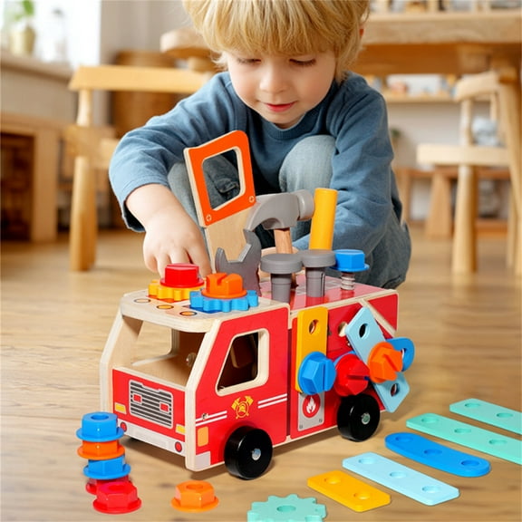 Education Toy Construction Vehicle Set for Kids Wooden Building Kit to Develop Fine Motor Skills and Early Learning Indoor Play