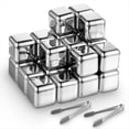 thumbnail image 1 of Paquete de 24 Cubitos de Hielo de Acero Inoxidable, Piedras de Whisky Reutilizables de Metal, Rocas Refrescantes con Pinzas para Hielo., 1 of 7