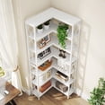 thumbnail image 6 of Fnova 7-Tier 78.74" Tall Corner Shelf, Industrial Wood & Metal Corner Bookcase, Freestanding Display Shelf for Bathroom Home Office, White, 6 of 9