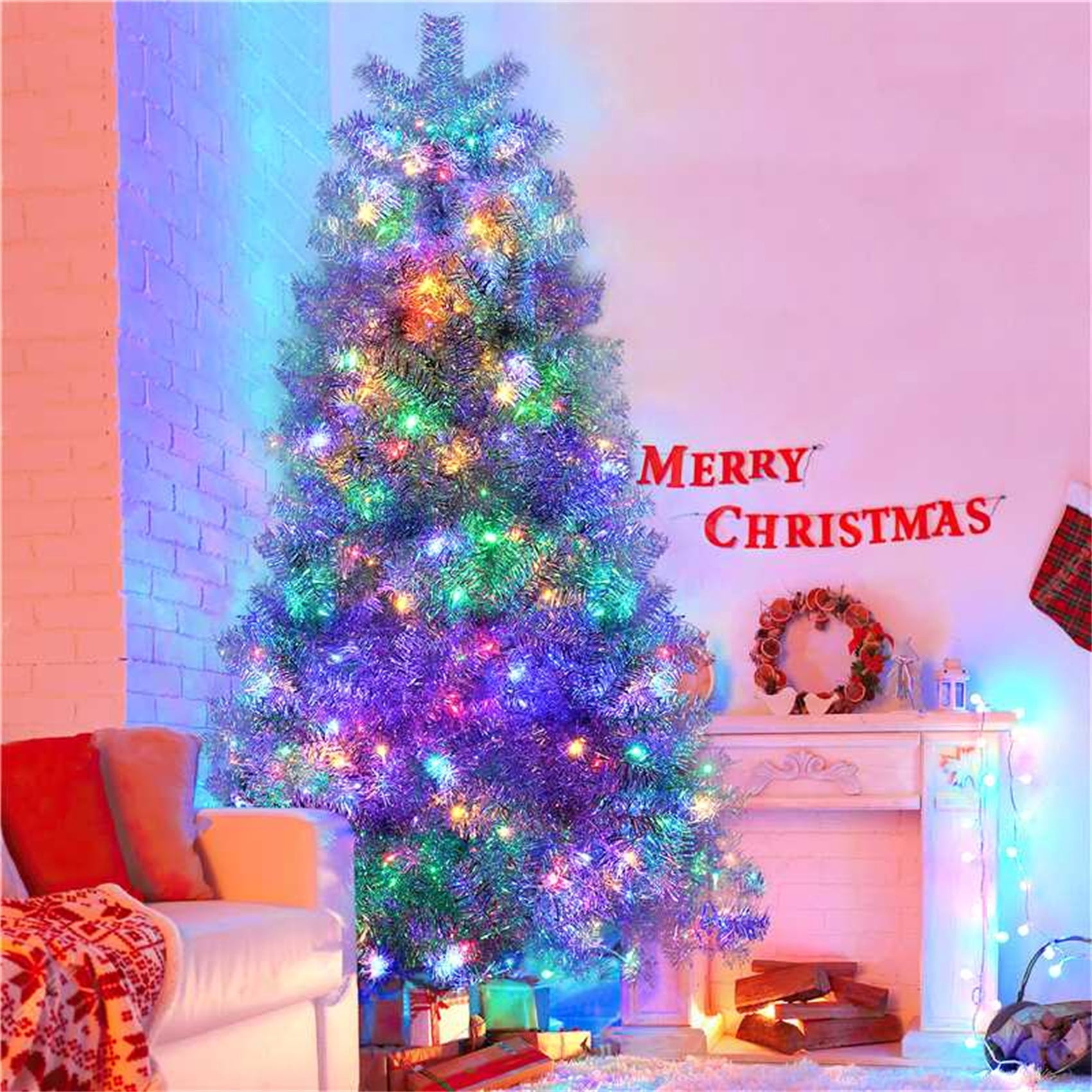 Alvantor 7.4Ft Prelit Artificial Christmas Tree with 400 LED Lights for Holiday Decoration Sliver