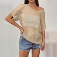 thumbnail image 4 of Crochet Coverups for Women Summer Cap Sleeve Hollow Out Casual Cruise Beach Vacation Tops Knit Pullover Sweater Beige M, 4 of 7