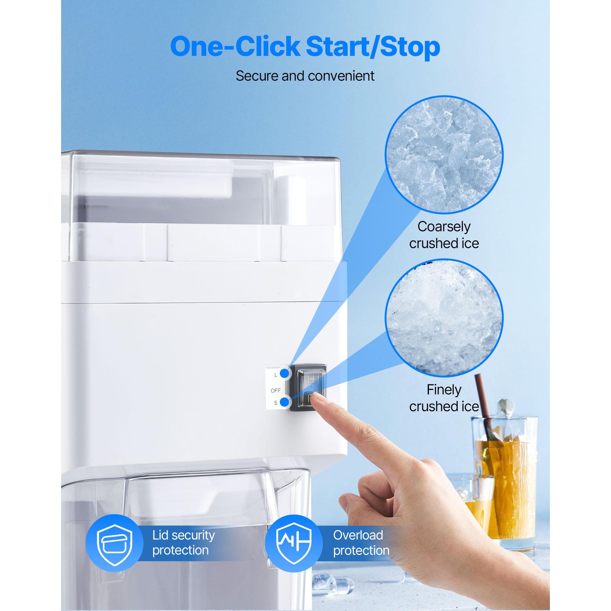 KFFKFF Commercial Ice Shaver Machine with 1.91QT/1.8L Capacity, Electric Ice Crusher Featuring 300W Motor and Stainless Steel Blades, Ideal for Bar Use, Seafood Storage, and Home Gatherings, White
