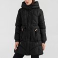 thumbnail image 4 of XPMWRP Women's Quilted Puffer Thickened Hooded Jacket Casual Cinched Waist Zipper Long Coat Solid Color Winter Warm Outerwear with Pockets Black XL, 4 of 9