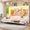 thumbnail image 2 of Mintazer Queen Murphy Bed with Desk & Pegboard Storage, Farmhouse Foldable Bed with Charging Station & LED Lighting for Bedroom Guest Room, White, 2 of 13