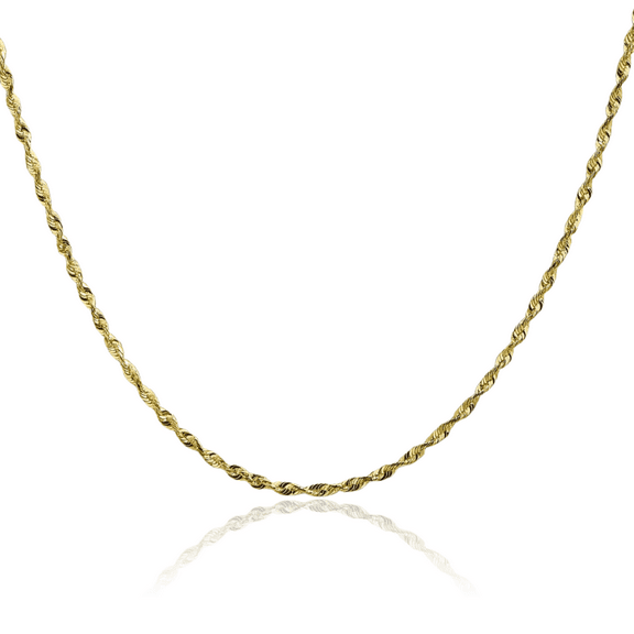 10K Solid Yellow Gold 1.8mm Extra Light Rope Chain Twisted Link Necklace