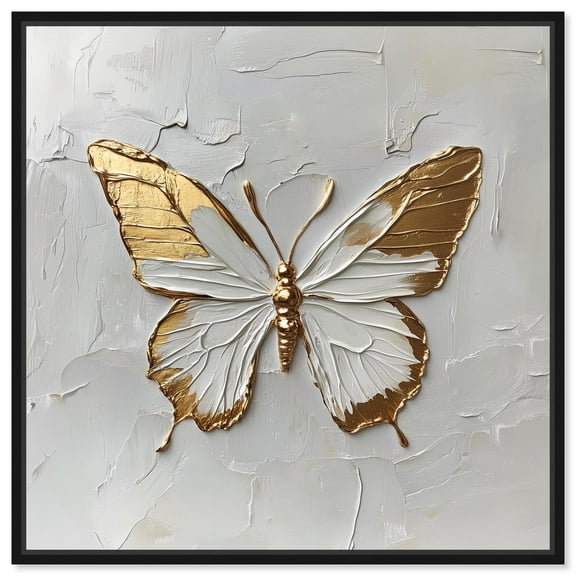 Simple Golden Butterfly Canvas Butterfly Art by Art Remedy, Black Frame, 12 x 12