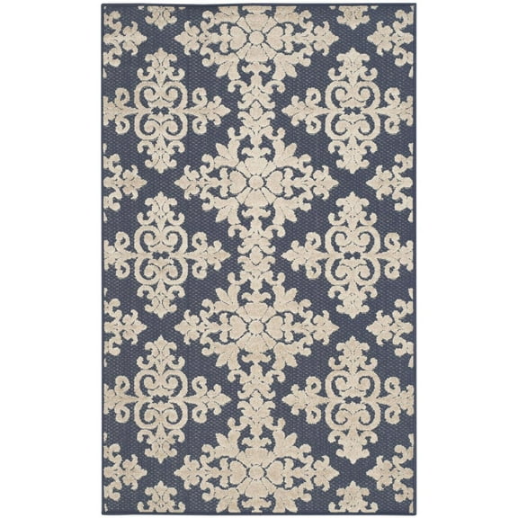 SAFAVIEH Cottage Damjan Geometric Floral Indoor/Outdoor Area Rug Navy/Cream, 3'3" x 5'3"