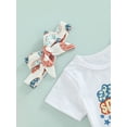 thumbnail image 5 of Bagilaanoe Baby Girls Summer Outfit Sets 3 6 12 18 Months Newborn White Short Sleeve Letter Print T-shirt Tops + Donut Print Flared Pants + Headband, 5 of 8