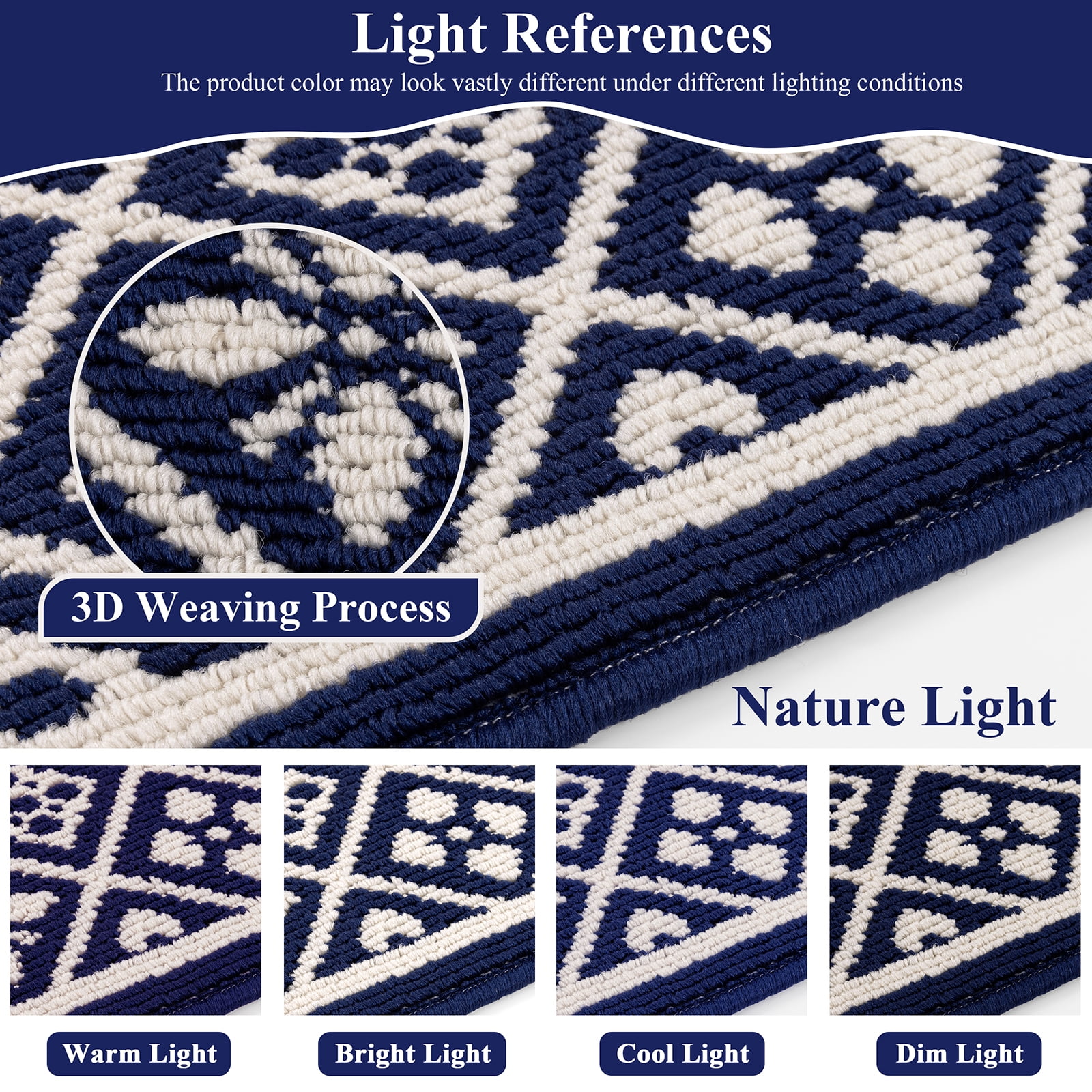 Vaukki Farmhouse Kitchen Rugs Sets of 3, Non Slip Kitchen Floor Mats Washable Kitchen Runner Rug, Blue