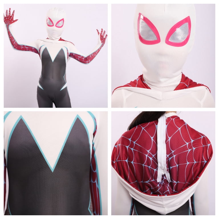 Girls Pink Hooded Spider Hero Cosplay Full Body Jumpsuits with Cape for ...