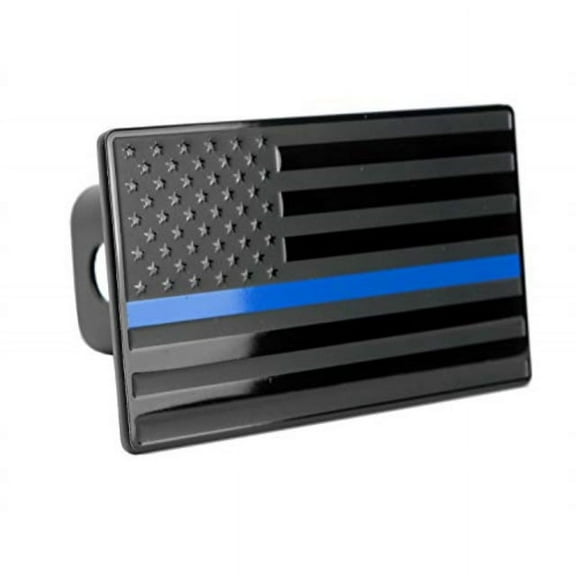 lfparts usa us american flag emblem metal trailer hitch cover (fits 2" receivers, black flag with thin blue line)