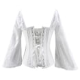 thumbnail image 5 of Raeneomay Long Sleeve Shirts for Women Lace Waist Cinching Corset Round Neck Top Solid Color, 5 of 5