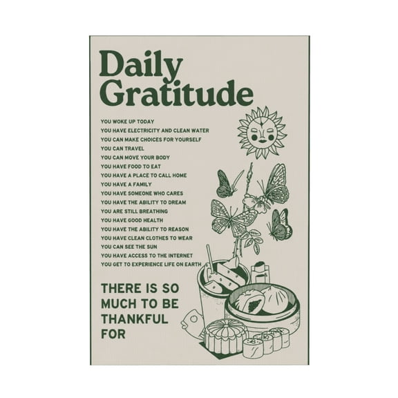 Daily Gratitude Inspirational Quote Canvas Wall Art Green Boho Room Aesthetic Decor For Home Kitchen Office Bedroom Cafes 12*18in